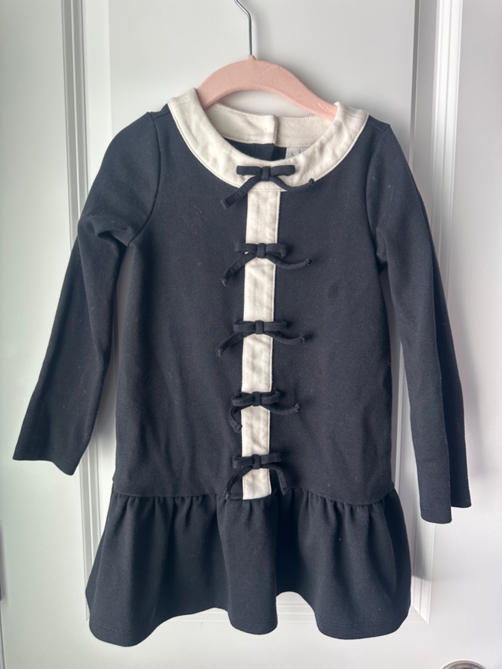 Janie and Jack Black and Cream Bow-Trim Long Sleeve Dress